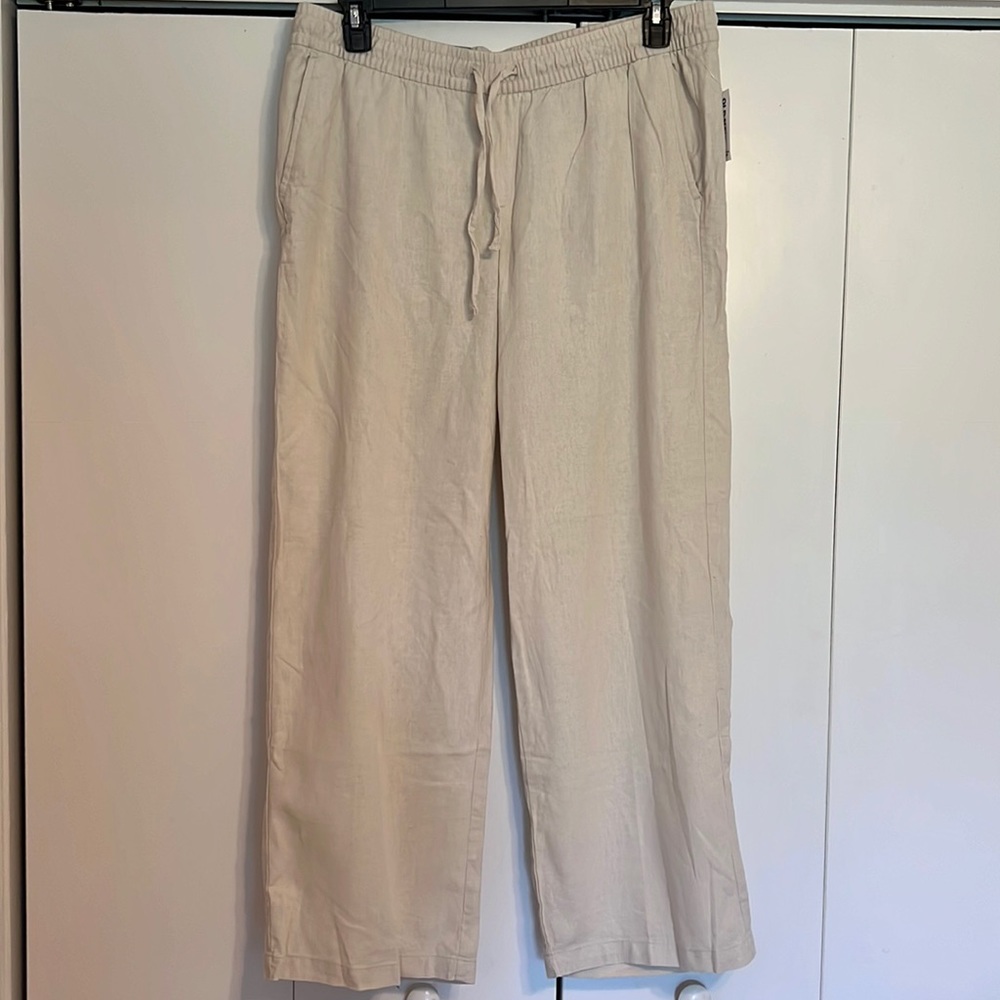 Mid-Rise Linen Blend Pants